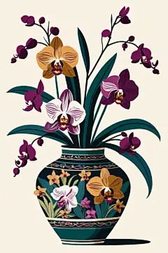 盛放的水彩兰花植物图片插画