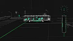 Bus : GPS Bus Visualisation is my futuristic way to present boring information playfully. In this example, you see how the Vehicle is driving through the scanned wireframe city based on real geodata. You as an operator can always track the vehicle and see