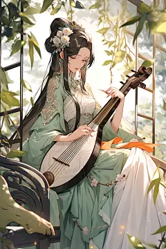 古风少女中式晕染插画