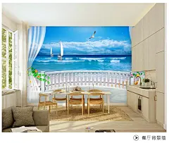 靓巢爱情海地中海3D立体墙纸电视背景墙客厅卧室壁纸无缝壁画海景-淘宝网
