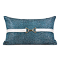 北欧简约抱枕现代新中式沙发样板房蓝色间金白色金属扣轻奢靠垫包-淘宝网