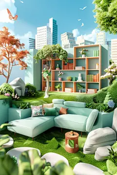 三维立体家居电商户外场景