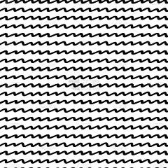 手绘抽象波浪墨黑色无缝图案孤立在白色背景。