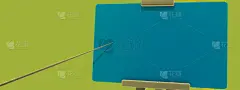 绿色背景上的蓝色空演示板和一个用于显示任何信息的指针。时尚简约的呈现