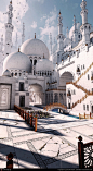 Digital artist's rendering of a mosque, loosely based on Sheikh Zayed Mosque in Abu Dhabi (but way cooler).