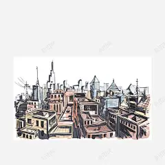 手绘的城市建筑 平面电商 创意素材