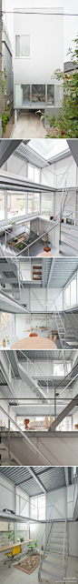 【日本东京Tsuchihashi 住宅 by 妹岛和世】 住宅垂直的空间布局为居住者创造了一个通高的中庭空间，自然光线从天窗进入室内，照亮了首层的厨房和餐厅……http://t.cn/zWWo6eF