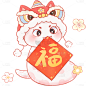蛇年春节可爱Q版拟人蛇描边插画组合元素