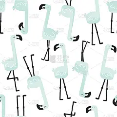 可爱无缝火烈鸟图案的孩子，婴儿服装，织物，纺织品，壁纸，床上用品，襁褓与独角兽，斯堪的纳维亚风格的衣
