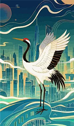 仙鹤丹顶鹤矢量图形插画