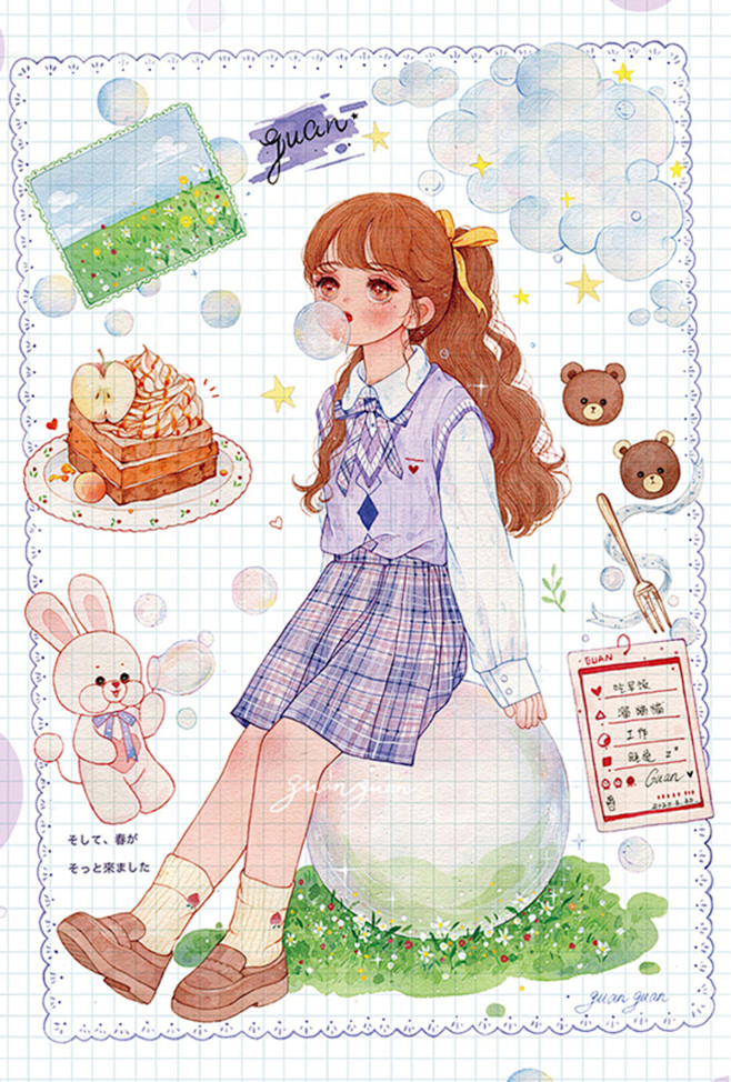 校服少女水彩图鉴
