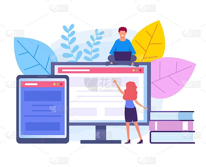 网络网络课程教程网络教育理念。矢量平面卡通设计图形插图图片_教育图片素材-花瓣网