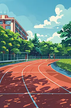 AI数字艺术扁平风校园球场操场插画-众图网