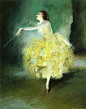 20世纪初美国画家Everett Shinn，其作品风格深受法国印象派影响。Everett Shinn的画视角独特，用人物的轻松潇洒。喜欢画舞台表演。画笔下的歌女，舞女，总带着一种反差巨大的轻盈的感觉，他尤为擅长描画舞女的裙子，以片状的画笔描画出舞裙的随风飘动，凸显舞女的舞姿。 ​ ​​​​