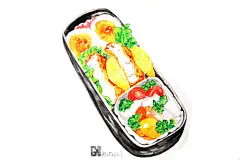 便当系列 手绘水彩 美食食物 插图插画 涂鸦绘图 盒饭 日本 丰富 萌物 吃货福利 画上的美食 炸猪排