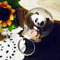 手工树脂花朵萌萌可爱奶瓶里的熊猫戒指