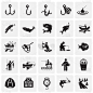 Fishing icon set on squares background for graphic