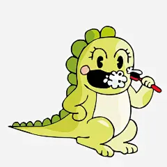 刷牙中的恐龙免抠素材 平面电商 创意素材 png素材