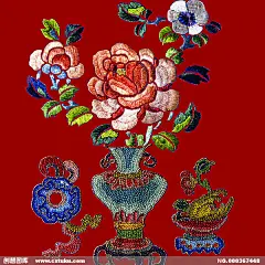 花鸟画花 中华刺绣 绣花 布艺 民间艺术 PSD分层素材源文件 中国传统元素整合图库
