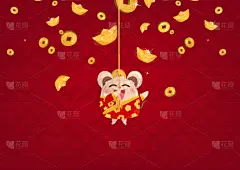 请柬,贺卡,幸福,矢量,老鼠,可爱的,绳子,春节,悬挂的,黄金