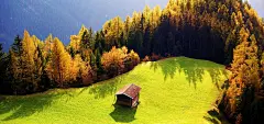 #采集大赛#高山美景小屋草坪树林风景桌面壁纸