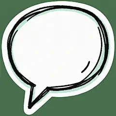 一个手绘风格的对话气泡，白色填充，边缘有黑色手绘线条勾勒，线条带有自然的手绘笔触感，底部有一个小的尖角作为出气口，气泡边缘内侧有一圈浅绿色的渐变晕染效果，整体呈现出简洁、卡通的手绘质感，适合作为素材使用。