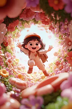 儿童形象穿越隧道玩耍