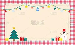 可爱的圣诞装饰雪人，圣诞树，星星，礼物，礼物元素红色格子图案纸背景框架边界。空白笔记矢量插图。可编辑