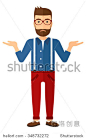 A young hipster man with the beard gesturing with open arms vector flat design illustration isolated on white background. Vertical layout.