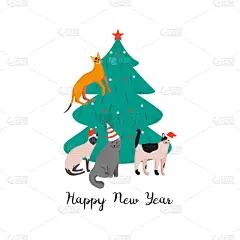 新年前夕,节日,乐趣,猫,海报,可爱的,传统,贺卡,圣诞帽,英国短毛猫