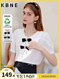 白色衬衫女设计感小众短袖上衣kbne2022夏装新款法式复古港味衬衣-tmall.com天猫
