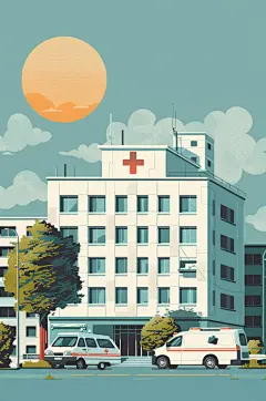 AI数字艺术城市医院大楼建筑插画-众图网