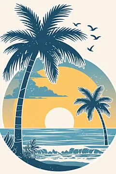 夏季元素手绘插画