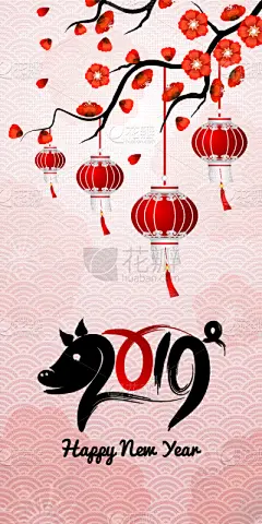 2019,春节,传统,樱桃,猪,动物,节日,问候