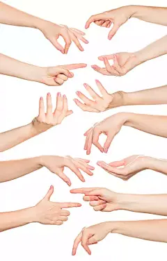 女子手放在白色背景上的拼贴画图片下载