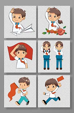 敬礼红领巾少先队员学生爱国插画-众图网