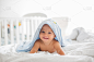 可爱的,毛巾,男婴,浴盆,卧室,小的,修改系列,毯子,日光,躺