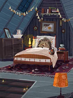 #插画设计# #绘本# 插画师 Olga Demidova 儿童绘本《小刺猬》内页插画，故事讲了小刺猬关于“友谊”的困惑：“做自己”和“跟朋友合作”二者怎么选？如果你也“有很多刺”，一定会有共鸣。。。 ​​​​