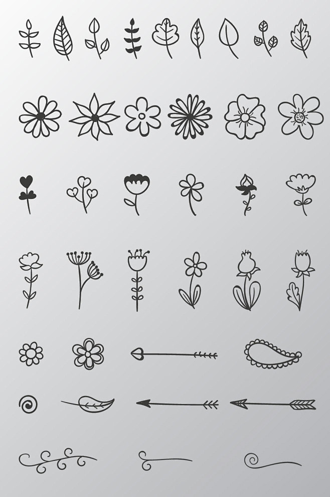 手绘线描花朵装饰图案