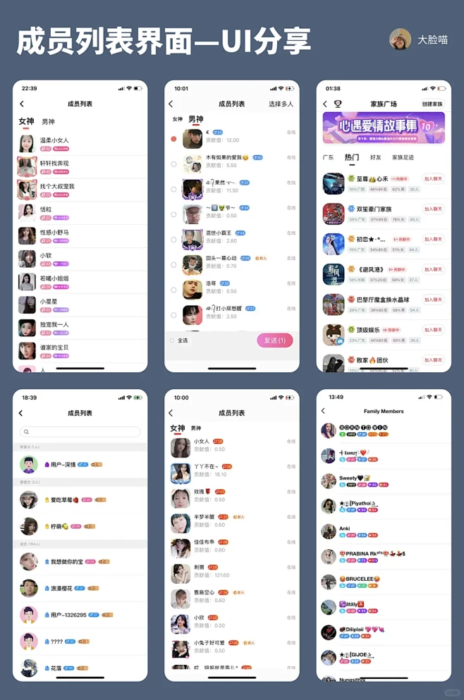 UI分享｜成员列表界面设计 - 小红书