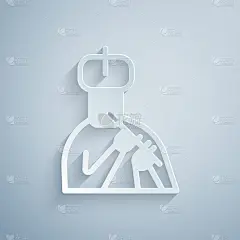 剪纸印度人演奏长笛图标孤立在灰色背景。演奏印度班苏里民间音乐的艺术家。纸艺术风格。向量