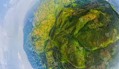 小星球360度球体。越南，稻田梯田，绿油油的农地，山区丘陵山谷。自然景观背景。