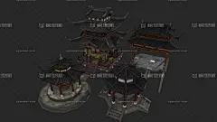 PBR古建亭子 4个 姿态不同的古代建筑凉亭