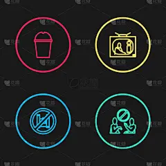 设置“对塑料袋说不”的海报，停止污染，和纸玻璃水图标。向量