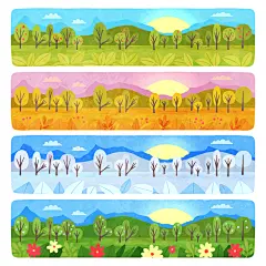 手绘卡通可爱四季春夏秋冬矢量插画设计
