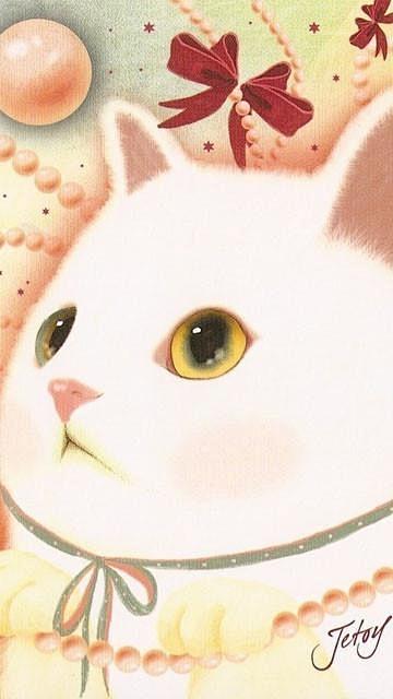 手绘插画图片，来自韩国的大眼睛萌猫，Je...
