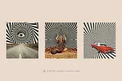 复古迷幻波浪波纹形状拼贴艺术海报包装设计背景图案AI矢量素材包-淘宝网