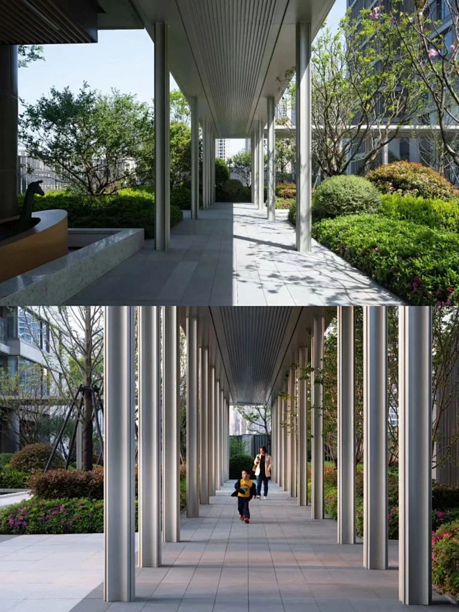 温州万科 · 翡翠天地一期 风雨连廊链接每一个楼栋，为住户提供了便利与舒适，是社区温度与关怀的体现。-花瓣网