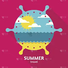 矢量夏季海上旅游彩色背景与地方文字
