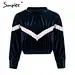 Simplee V shape splice velvet cropped top women sweatshirt Plus size o neck long sleeve casual pullovers Autumn winter warm tops : Size  S / cm  M / cm  L / cm  XL/ cm RUS 44 46  48  50 US 8 10  12  14 UK  8 10  12  14 AU  8 10  12  14 EU  34-36 38-40  42